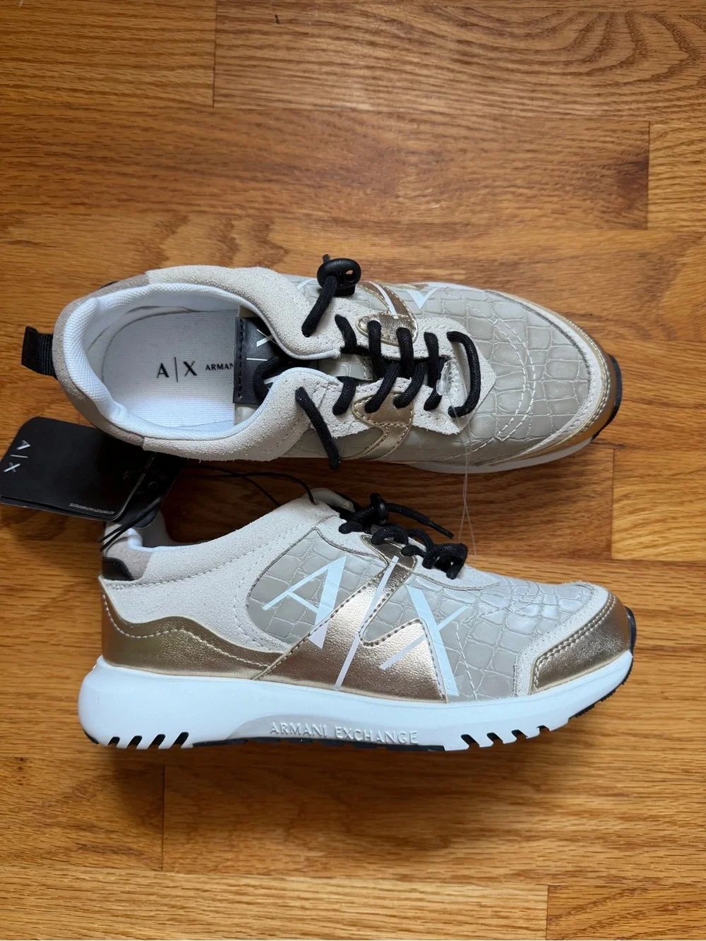 NWT Armani Exchange Metallic Gold and Beige Women Sneaker